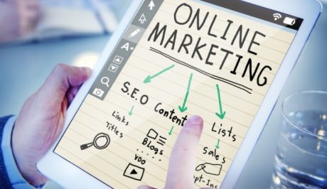 online marketing and seo drawing on tablet